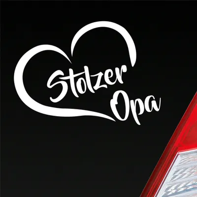 Produktbild von Auto Aufkleber Stolzer Opa Liebe Herz Großvater Enkel 12x10 cm Weiss Glanz Sticker Heckscheibenaufkleber
