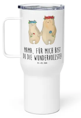 Produktbild von Mr. & Mrs. Panda Kaffee-to-go-Becher Bären mit Blumenkranz - Weiß - Geschenk, Familie, Töchter, Lieblingsmensch, Kinder, To-Go-Becher, thermosbecher, Muttertag, Teetasse