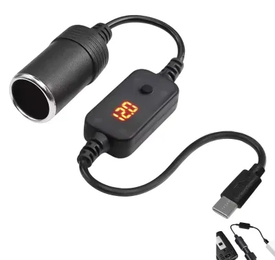 USB-C-Adapter auf Zigarettenanzünder, 12 V, LED-Display, 35 cm