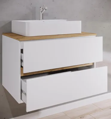 Produktbild von VCM 2-tlg. Waschtisch mit Keramik Aufsatzbecken, Badschrank mit 2 Softclose-Schubladen, Maße Waschplatz Set: H. 51 x B. 80 x T. 47 cm, Cosila-A