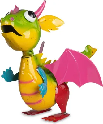 Produktbild von Dekofigur Drache mit Wackelkopf H. 33cm gelb grün aus Metall Formano Garten S25