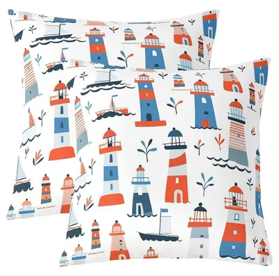 Obrázok produktu pre Dva vankúšové poťahy, 40x40 cm, námorný motív, červená a modrá farba, materiál: polyester
