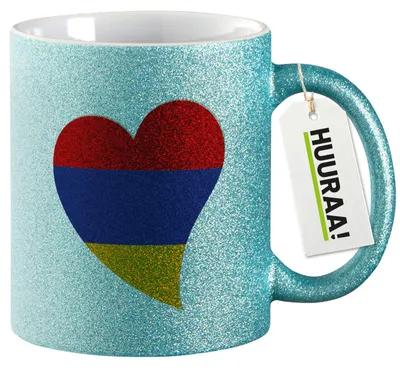 Produktbild von Huuraa Glitzertasse Armenien Flagge Herz 330ml Blau Keramik Kaffeebecher Geschenkidee