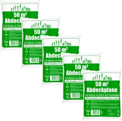 Produktbild von Robuste 5x transparente LDPE Abdeckplane für Malerarbeiten und Bauprojekte 4x12,5m (250qm Gesamt)