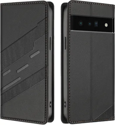 Produktbild von Hülle für Google Pixel 6 Pro, Kunstleder Brieftaschen Handyhülle mit Kartenfach und Standfunktion Schwarz