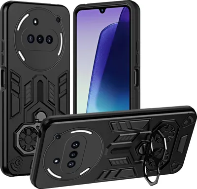 Immagine prodotto di Custodia per Nothing Phone 3a, custodia a doppio strato PC+TPU, cover antiurto con anello in metallo e supporto Nero