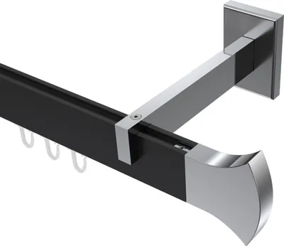 Produktbild von Interdeco Innenlaufstange / Gardinenstange mit Innenlauf Schwarz / Chrom, Typ Smartline Conex (Rundung), 14x35 mm 1-läufig, 200 cm