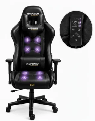 Imagen del producto de MaxPodium Tactical SMI silla gaming con masaje, negra – silla de oficina ergonómica, reposabrazos 3D, hasta 150 kg