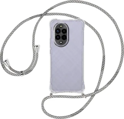 Produktbild von Handykette Backcover-Schutzhülle mit Band (Metall silberfarben) für Huawei Nova 13 Pro 5G - weiß/grau kariert