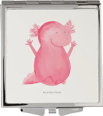 Produktbild von Mr. & Mrs. Panda Quadratischer Spiegel Axolotl Hurra - Weiß - Geschenk, Motivation, Handspiegel, Klappspiegel, Axolot, Freude, Taschenspiegel, Kleiner, Kosmetikspiegel