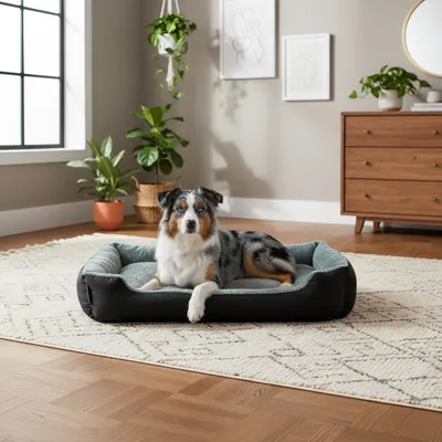 Produktbild von belviona Hundebett mit kuscheligem Wendekissen, pflegeleicht & rutschfest, gemütlicher Schlafplatz, 90x70 cm, schwarz/grau