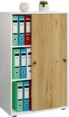 Immagine prodotto di Armadio da ufficio con 3 scomparti | moderno file cabinet con porte scorrevoli e serratura | Dimensioni ca. B. 70 x H. 111 x D. 40 cm – Lona 3 scomparti bloccabili