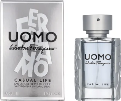 Produktbild von Salvatore Ferragamo Uomo Casual Life, Männer, 50 ml, Kardamom, Zitrone, Violett, Ambrette, Kaffee, Geranium, Kaschmirhölzer, Zedernholz, Weißer Moschus, ALCOHOL DENAT. (SD ALCOHOL 39-C), PARFUM (FRAGRANCE), AQUA (WATER), LIMONENE, LINALOOL, ETHYLHEXYL...