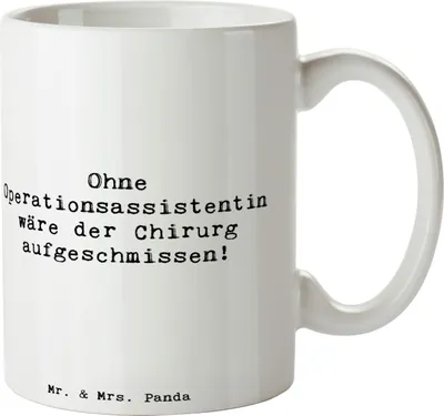 Produktbild von Mr. & Mrs. Panda Tasse Spruch Operationsassistentin Wichtigkeit - Weiß - Geschenk, personalisierte Geschenke, unersetzlich, schöne, Berufspassion, Berufsalltag, Bedruckte