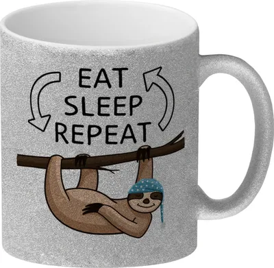 Produktbild von Eat sleep repeat Faultier Glitzer-Kaffeebecher