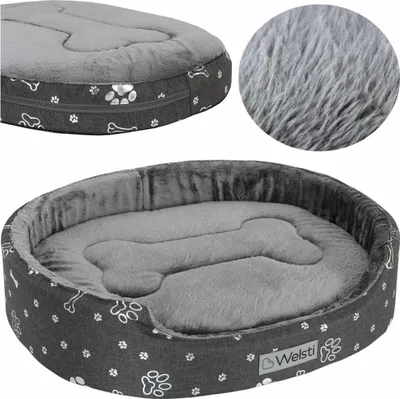 Immagine prodotto di Letto ovale per cani e gatti, pelliccia grigia Welsti XL 80x67