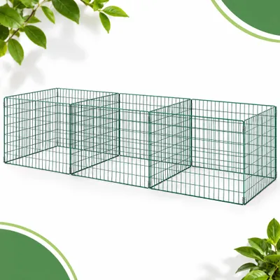 Zdjęcie produktu dla Kompostownik metalowy, 3-komorowy, 1680L, marki SUGIFT. Szybki kompostownik, kompostownik ogrodowy, pojemnik na kompost, stalowa siatka, odporny na warunki atmosferyczne, odporny na rdzę. Wymiary: 270x90x70 cm. Kolor: zielony