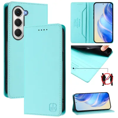 Produktbild von Lederhülle für Tecno Spark 40 Pro Hülle Flip Brieftasche Kartenfächern Ständer Schutzhülle Türkis