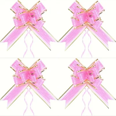 Produktbild von GKA 4 XL große Schleifen rosa - gold 15 cm x 70 cm Rindenstruktur Geschenkband Ziehschleife Geschenke einpacken Schleife Geschenkschleife