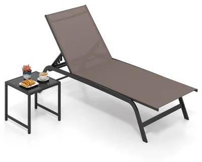 Produktbild von COSTWAY Sonnenliege mit Rollen & Tisch, Gartenliege bis 150kg, Liegestuhl Rollliege mit 6-fach verstellbarer Rückenlehne & schnelltrocknendem Stoff