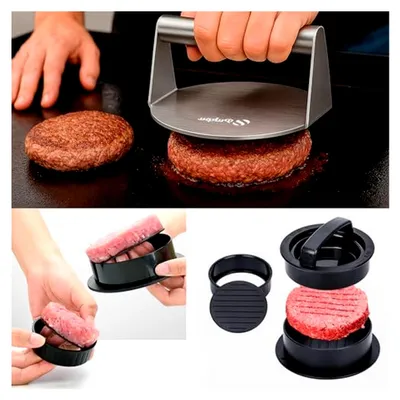 Produktbild von Edelstahl Burgerpresse mit Hamburgerform – Patty Maker für Smash Burger, Stuffed Burger und BBQ