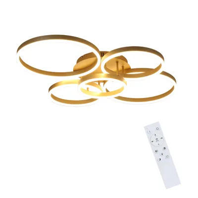 Produktbild von ZMH LED Deckenleuchte Wohnzimmer Deckenlampe Gold Dimmbar mit Fernbedienung 78W 5 Ringen Wohnzimmerlampe Schlafzimmerlampe Acryl Deckenbeleuchtung