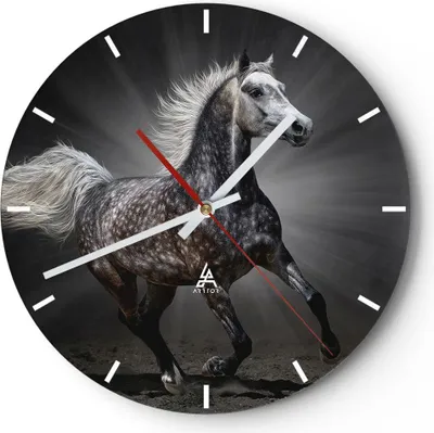 Produktbild von Wanduhr - Rund - Glasuhr - Pferd Tier Natur - 40x40cm - Schleichendes Uhrwerk - Lautlos - zum Aufhängen bereit - Dekoration Modern - Wanddekoration aus Glas - C3AR40x40-3593