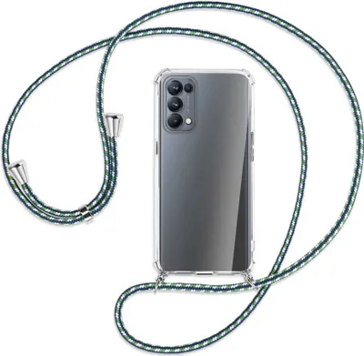 Produktbild von Handykette Backcover-Schutzhülle mit Band (Metall silberfarben) für Oppo Reno5 Pro 5G - grün/blau/weiß
