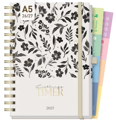 Produktbild von Lieblings-Timer Deluxe 2026/2027 / 17 Monate / A5 / Black Flower / Häfft-Verlag