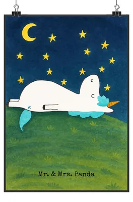 Produktbild von Mr. & Mrs. Panda Bild Einhorn Sternenhimmel Design DIN A3 - Weiß - Geschenk, Unicorn, Einhörner, Plakat, drucke, wanddeko, Verrückt, Sterne, Wandbild, Wanddekoration