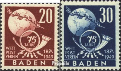 Produktbild von Briefmarken Franz. Zone-Baden 1949 Mi 56-57 (kompl.Ausg.) postfrisch Weltpostverein
