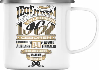 Produktbild von TRENDATION 60. Geburtstag Emaille Tasse Frau Mann Geschenk 60er Geschenkidee 60 Mutter Vater (Silber)