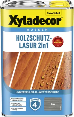 Produktbild von Xyladecor Holzschutz-Lasur 2in1, Grau, 4 l - Universeller Allwetter-Schutz für Holz im Außenbereich