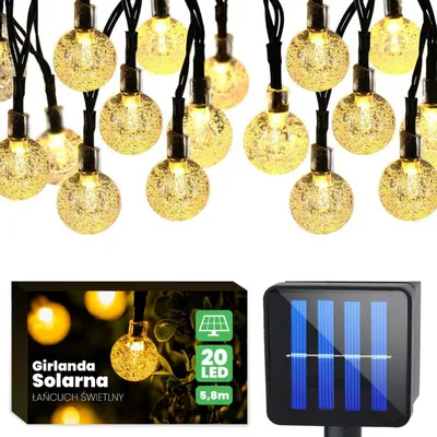 Obrázok produktu pre Solárna svetelná reťaz Vonkajšia 4M 20 LED krištáľové gule Solárna svetelná reťaz Teplá biela vonkajšia vodotesná IP44 pre záhradu Krištáľové gule Svetelná reťaz pre terasu, balkón, svadbu, párty