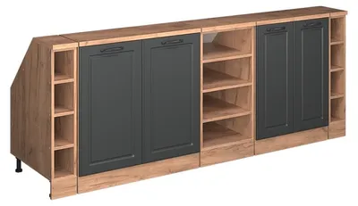 Produktbild von Küchenschrank für Dachschrägen Vicco R-Line Anthrazit Landhaus/Goldkraft Eiche 210 cm 5er Set Schrankkorpuss 60 cm Tiefe, Model 60379
