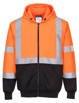 Image de Sweat Hi-vis Bicolore Zippé à Capuche Couleur : Orange/noir Taille 4xl - Portwest