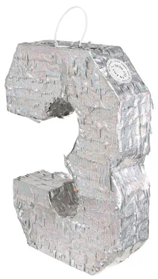 Produktbild von Silberne Holographische Piñata Zahl 3 - 40x28x8 cm für Geburtstagsfeiern -