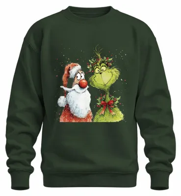 Zdjęcie produktu dla Świąteczny sweter z motywem Grincha, Świętego Mikołaja, wesołego Mikołaja, w kolorze butelkowej zieleni, rozmiar M