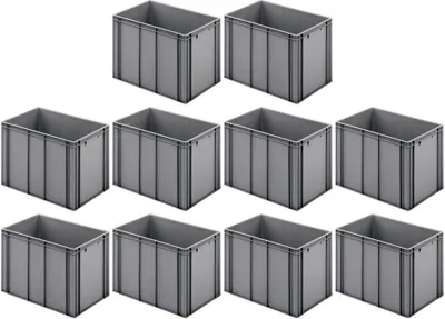 Produktbild von SparSet 10x Eurobehälter mit geschlossenem Griff | HxBxT 42x40x60cm | 70 Liter | Grau | Eurobox, Transportbox, Transportbehälter, Stapelbehälter