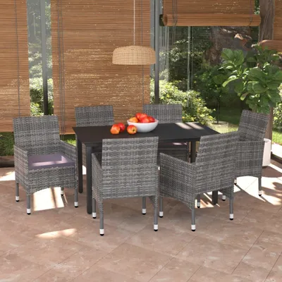 Image de The Living Store Ensemble de jardin 7 pièces avec coussins Poly Rattan Gris