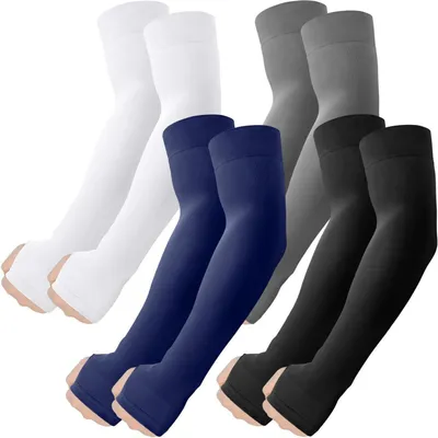 Immagine prodotto di Maniche lunghe per braccia con foro per il pollice, protezione UV, effetto rinfrescante, adatte per attività all'aperto, unisex, taglia unica, disponibili nei colori nero, bianco, grigio scuro e blu scuro