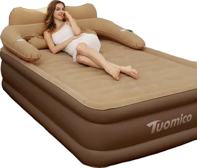 Image de Matelas gonflable, pompe intégrée, design confortable, marron, GRIS CLAIR