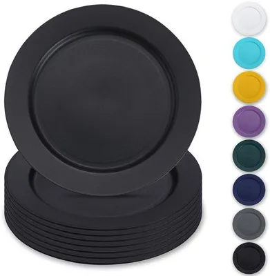 Imagen del producto de Ibenzoa®: Juego de 8 platos de plástico , diámetro de 25 cm. Resistentes a roturas, aptos para microondas y lavavajillas, reutilizables para uso en interiores y exteriores