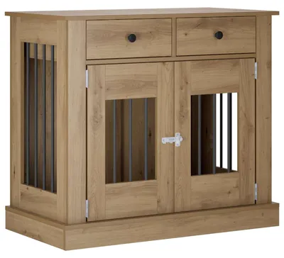 Image de vidaXL Meuble pour cage de chien, style artisan, chêne, 90 x 47,5 x 80 cm, matériau en bois