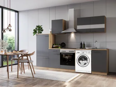 Produktbild von Küche Küchenzeile für Unterbau Waschmaschine Eiche Grau Merle 280 cm Respekta