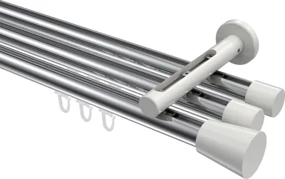 Produktbild von Interdeco Innenlaufstange / Gardinenstange mit Innenlauf Chrom / Weiß, Typ Siteno Sitra (Konus), 20 mm Ø 3-läufig, 120 cm