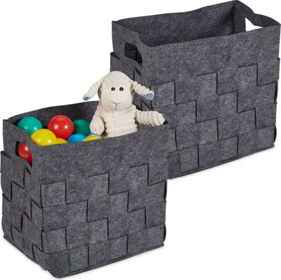 Produktbild von Relaxdays Aufbewahrungskorb 2er Set, faltbare Regalbox, Bad, Spielzeug, HxBxT: 30x30x24 cm, Filzkorb mit Griffen, grau