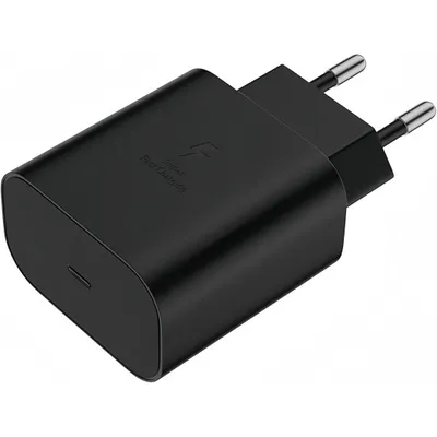 A black USB-C fast charger with European-style prongs.