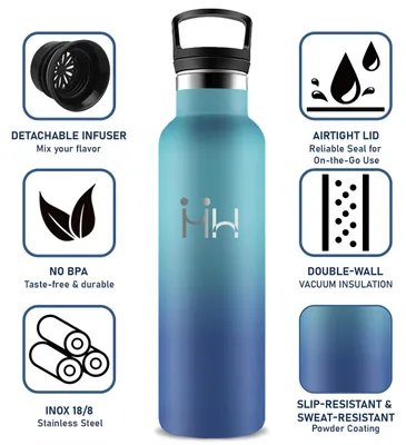 Produktbild von Edelstahl Trinkflasche 1l, Auslaufsicher, BPA-frei, Isolierflasche mit Strohhalm