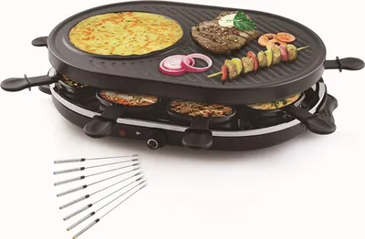 Produktbild von RACLETTE 8 Personen Tischgrill mit Gabeln, Grillplatte oval Crêpefläche 1200W